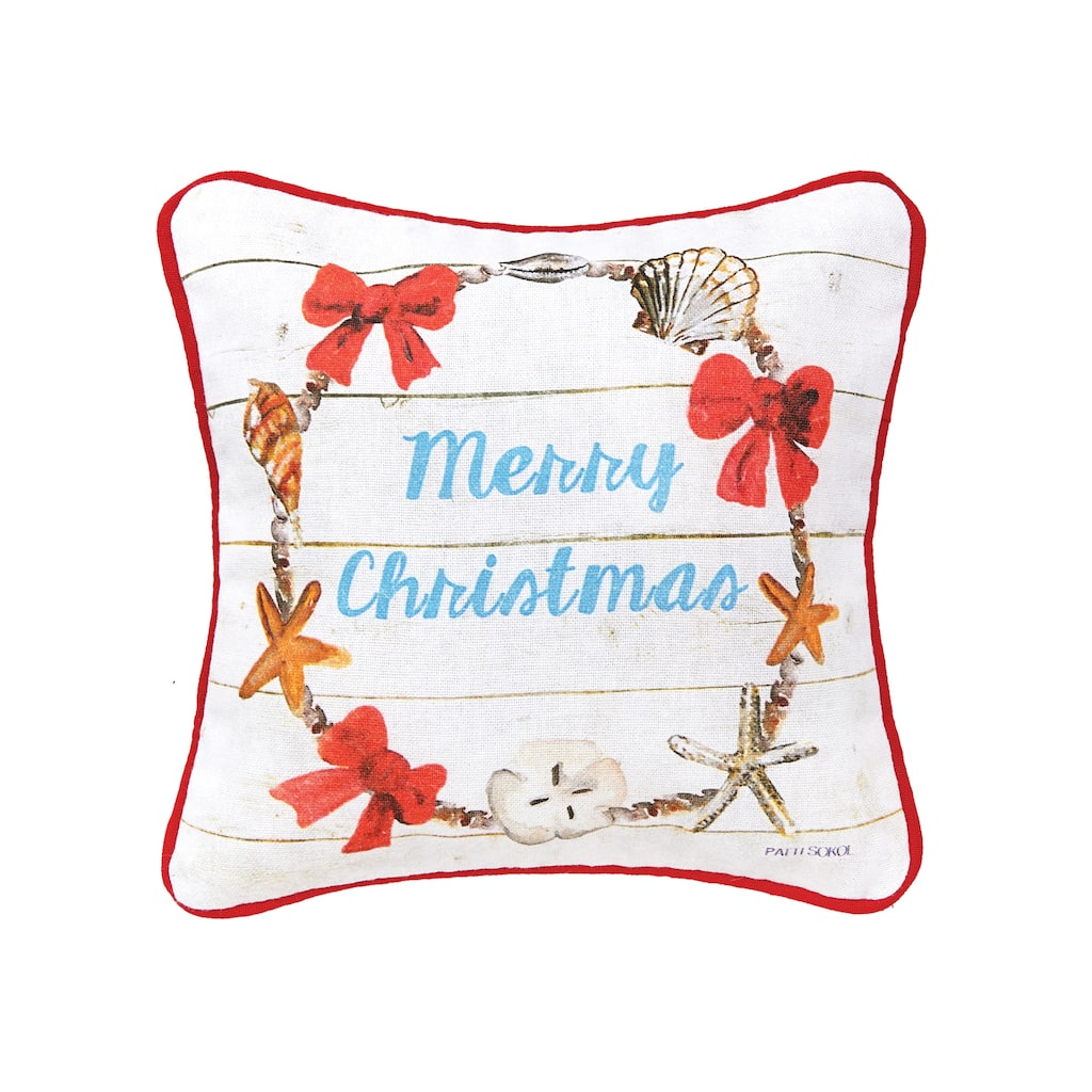 Merry Christmas Shell Wreath Printed & Woven Petite Pillow