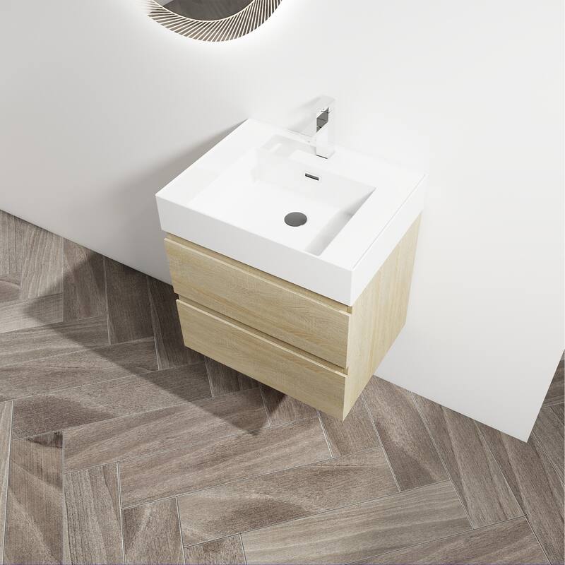 24/30/36 Single Sink Wall-Mounted Bathroom Vanity with Integrated Thick Edge Resin Sink