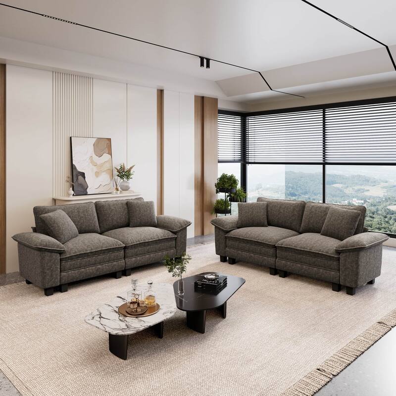 MAISON ARTS 2-Piece Living Room Sofa Set, Comfy 3/4/5-Seater Modular Loveseat & Armchair with Throw Pillows - Smoky Grey ( 4 Pieces ) - Left Facing