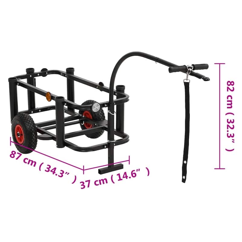 vidaXL Fishing Trolley Black Steel - 34.3" x 14.6" x 32.3"