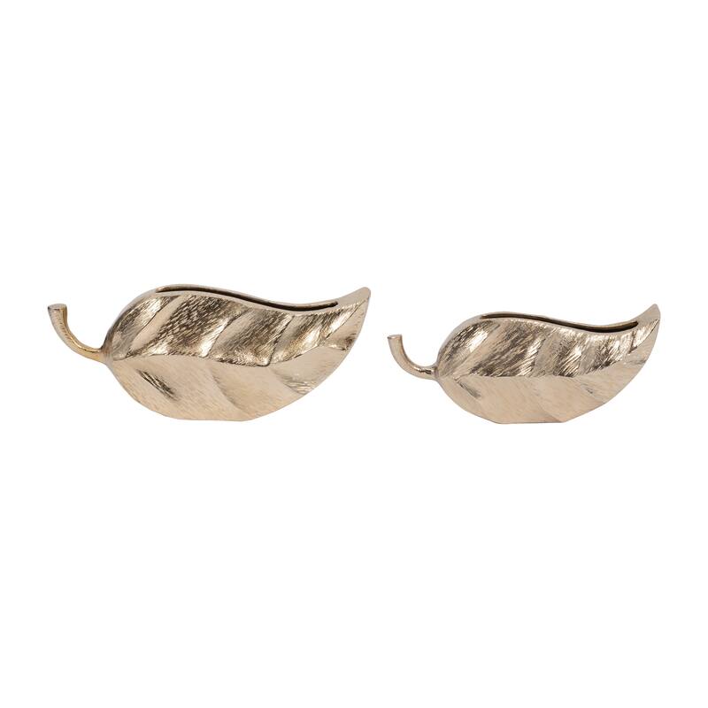 Sagebrook Home Elegant Leaf-Design Vases, Gold, Ideal for Home Decor Enthusiasts, Chic Centerpiece Addition, Set of 2