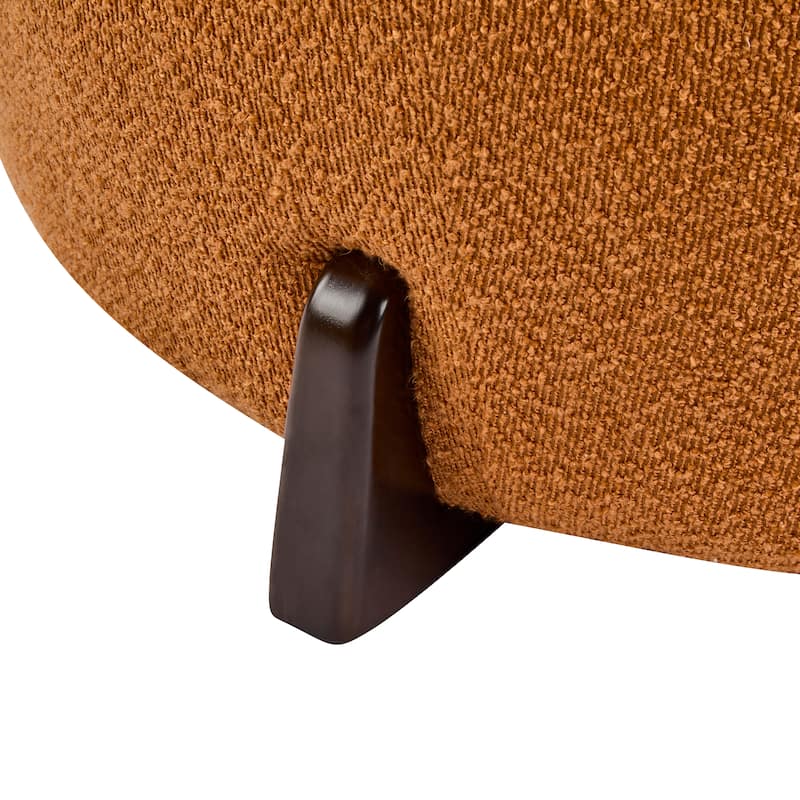 Modish Pumpkin Orange Round Ottoman - Boucle Top with Splayed Rubber Wood Legs