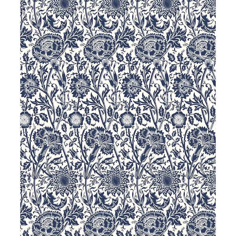 Seabrook Designs Tonal Floral Trail Nonwoven Unpasted Wallpaper - 20.9 in. W x 33 ft. L - Navy Blue
