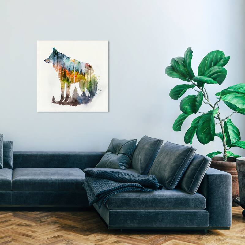 Wynwood Studio Canvas Animals Wolf Forest Blue and Rustic Wall Art Canvas Print - 30 x 30