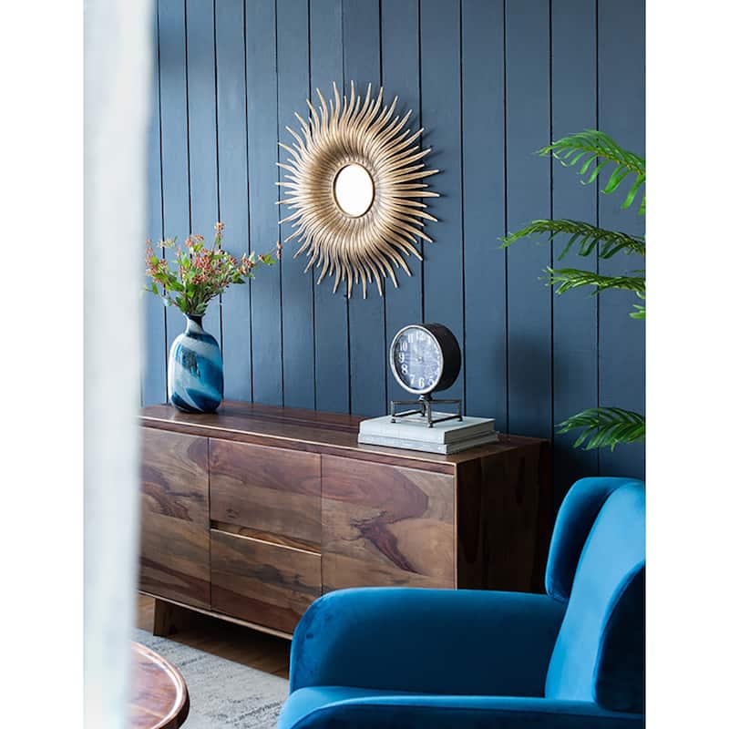 Sunburst Round Iron Wall Mirror - 28.25" - Gold