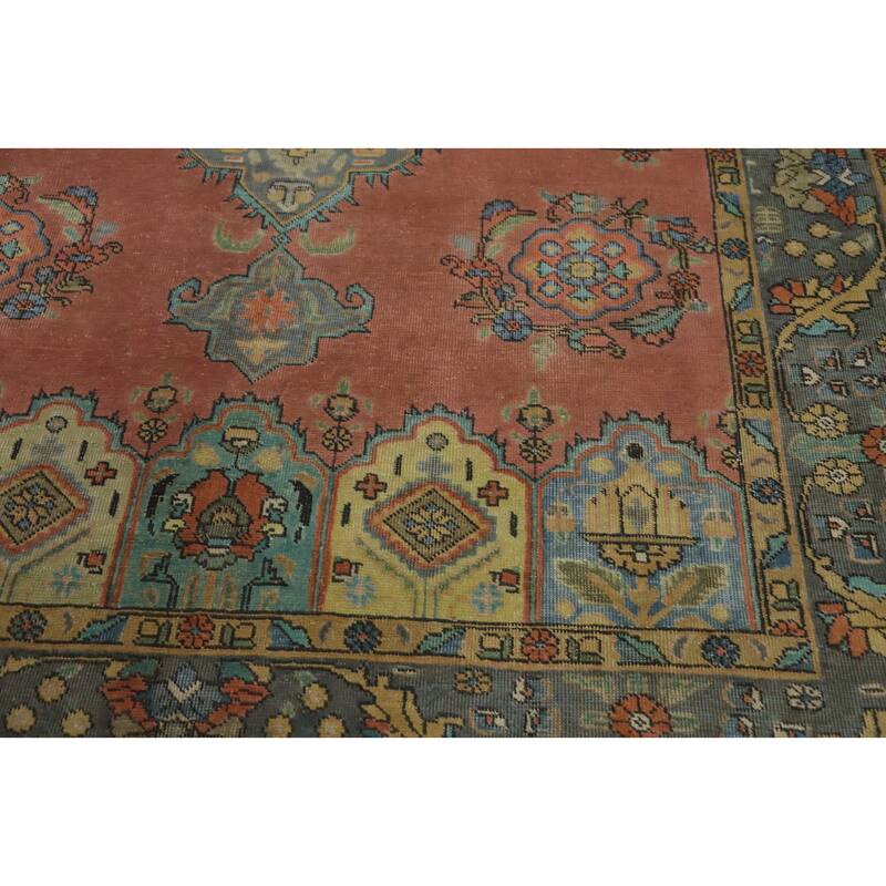 Hand Knotted Oriental 100% Wool Carpet Traditional Floral Pink Tabriz Area Rug - 9' 8'' X 6' 3''