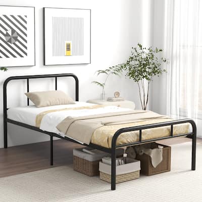 Gymax Twin Bed Frame Metal Platform Bed Base w/ Headboard & Footboard