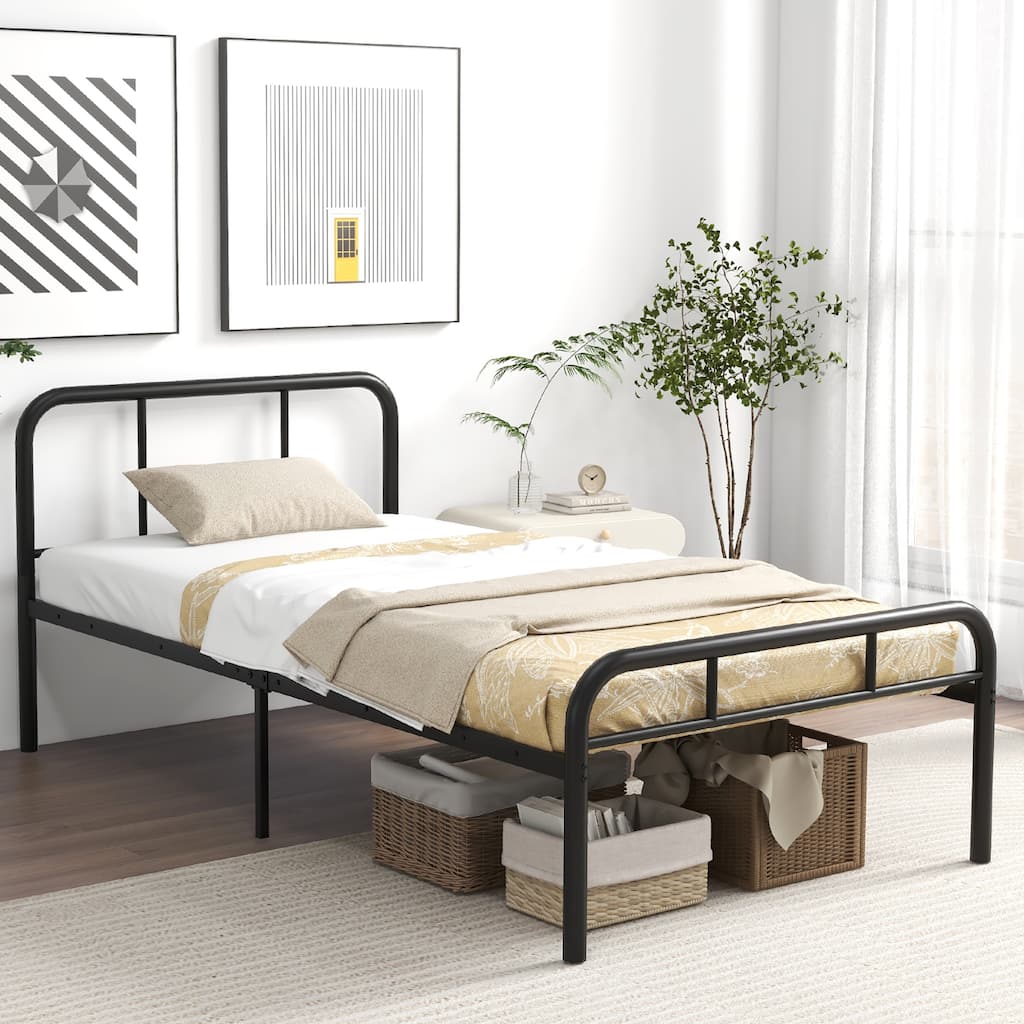 Gymax Twin Bed Frame Metal Platform Bed Base w/ Headboard & Footboard