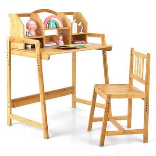 Costway Bamboo Kids Study Desk And Chair Set Height Adjustable Home - See Details