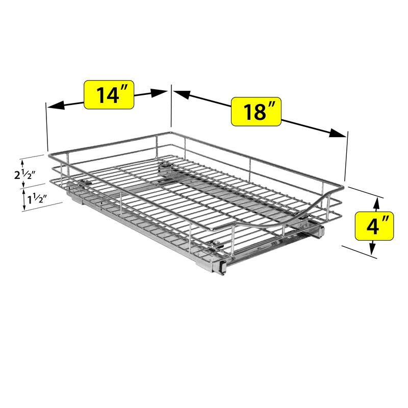 LYNK PROFESSIONAL® Pull Out Cabinet Organizer, 14"W x 18"D - Slide Out Drawers for Kitchen Cabinets - Chrome
