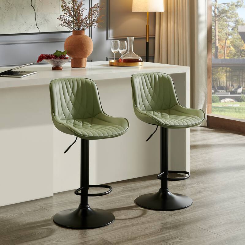 Roundhill Furniture Kovyn Contemporary Adjustable Barstool with Faux Leather Swivel Seats, Set of 2 - Green