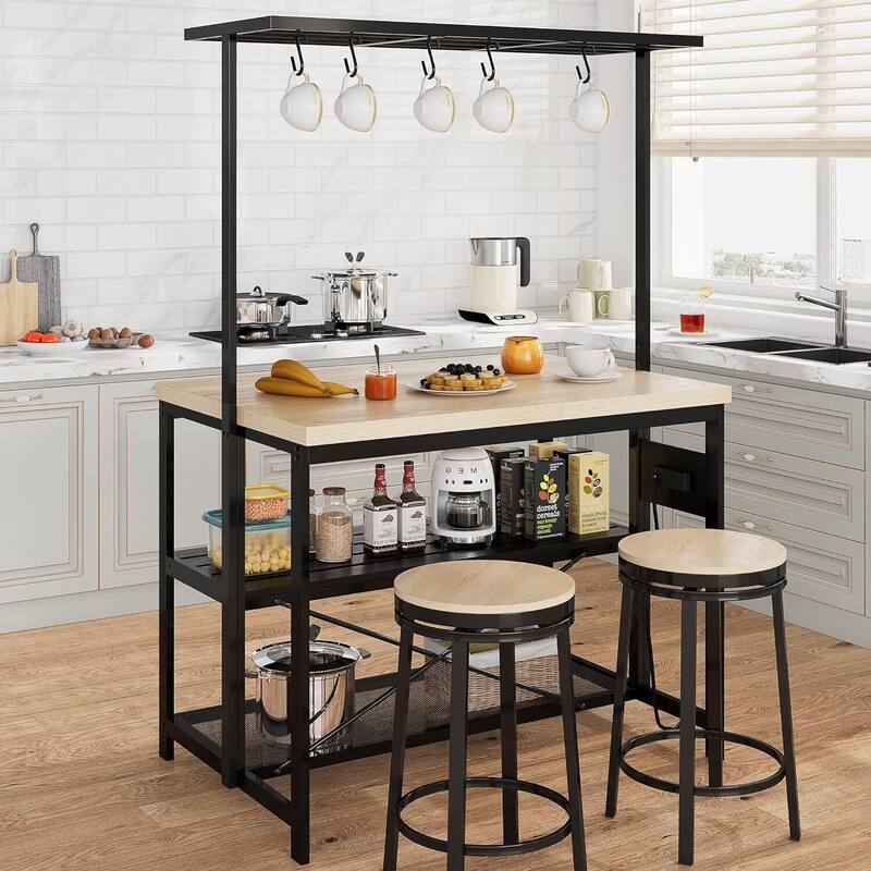 42"/47" Multi-Functional Kitchen Island with Storage - Heavy-Duty Wood & Metal Design, Microwave Shelf