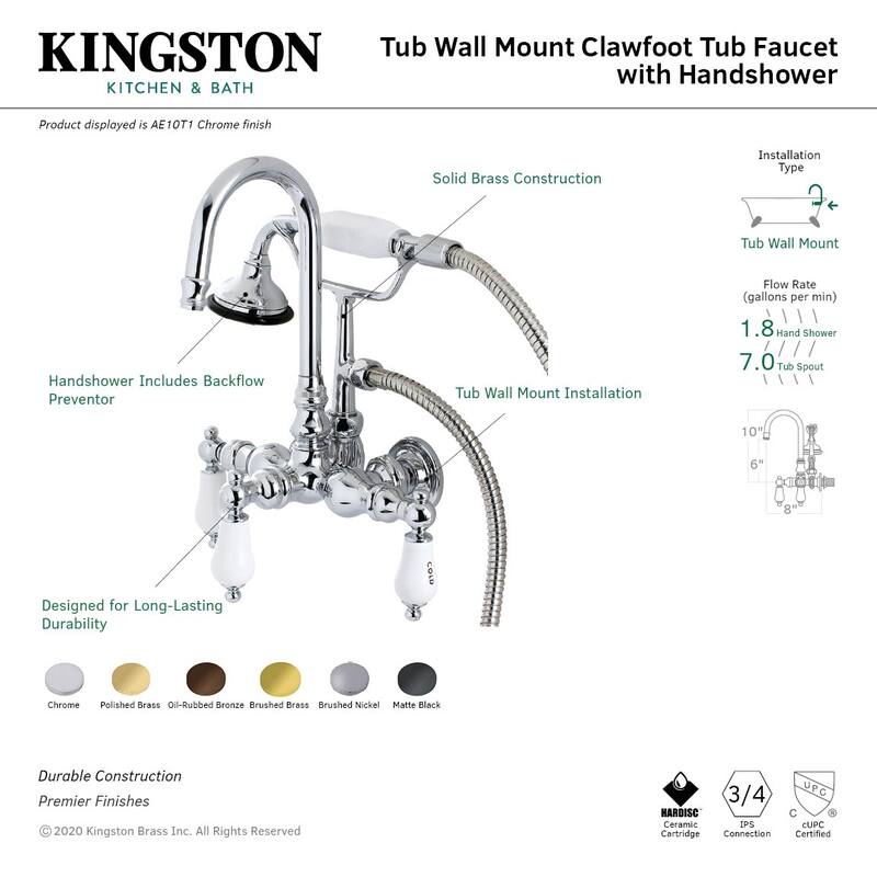 Kingston Brass Aqua Vintage Wall Mounted Clawfoot Tub Filler with