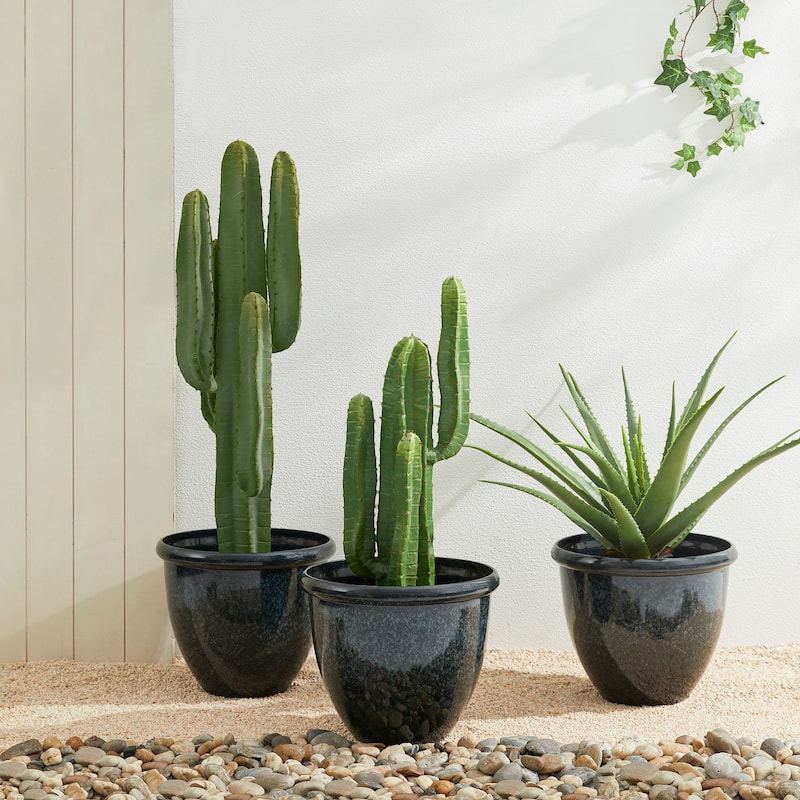 Glitzhome 17" H Set of 2 Eco-Friendly Faux Ceramic Gradient Turquoise Oversized Planter Plant Pot
