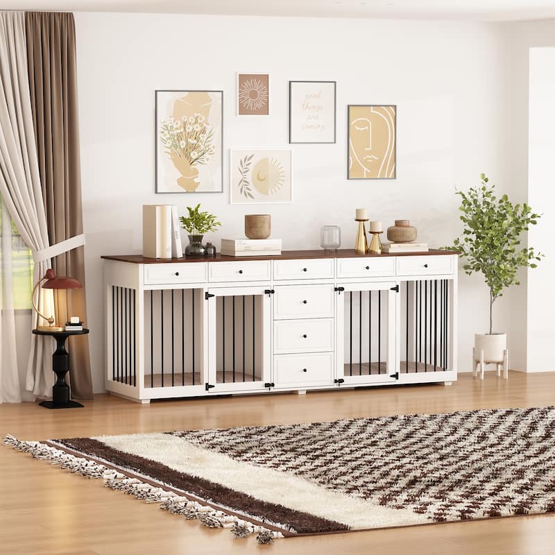 89" Dog Crate Furniture Large Furniture Style Dog Crate with Drawers