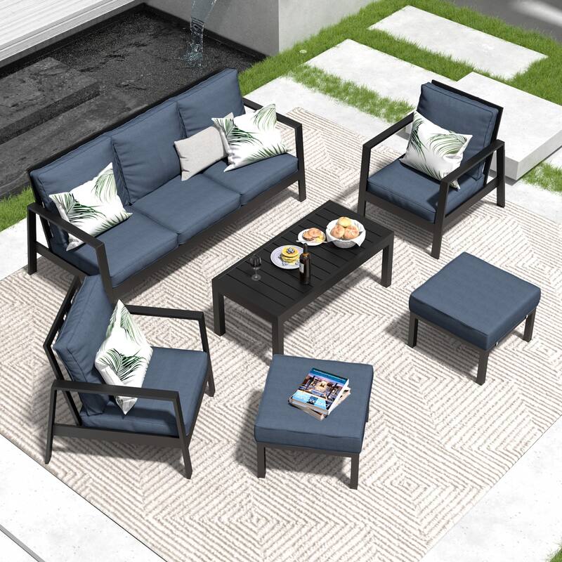 6-piece Outdoor Sofa Seating Group With Cushions - Blue