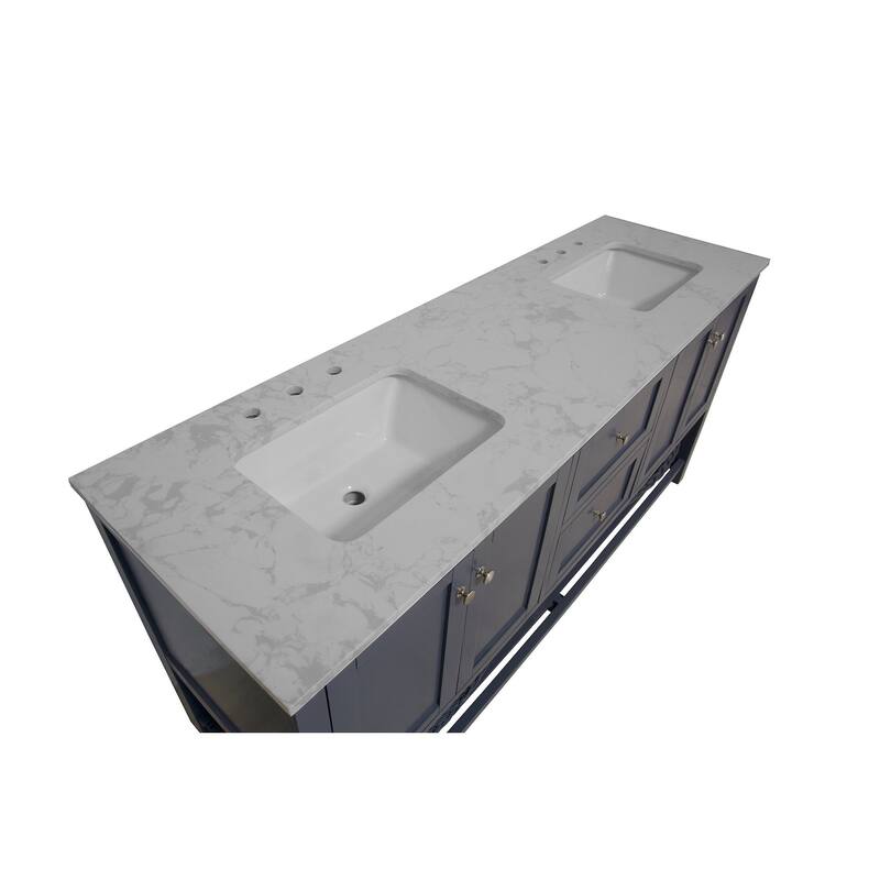 KitchenBathCollection Lakeshore 72" Double Bathroom Vanity with Engineered Carrara Top