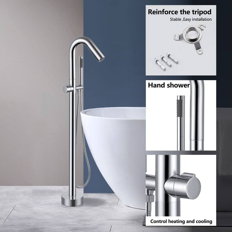 Topcraft Floor Mounted Bathtub Filler with Handheld Showerhead