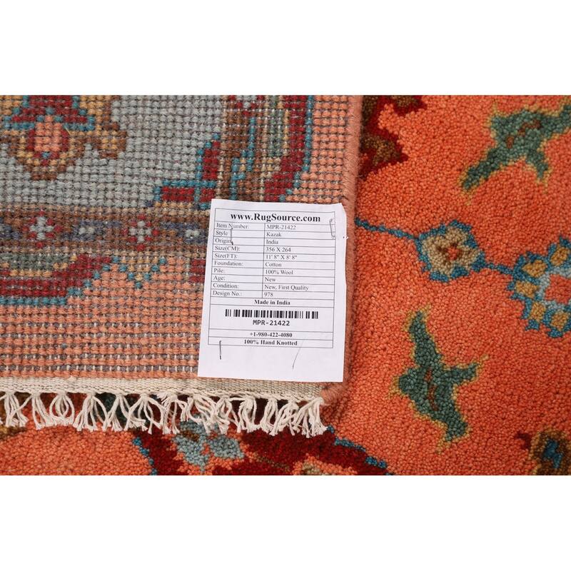 Tribal Geometric Kazak Oriental Area Rug Handmade Wool Carpet - 8'8" X 11'8"