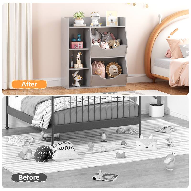 3-Tier Bookshelf Double Side Toy Shelf for Toys and Books