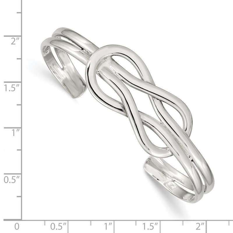 Curata 925 Sterling Silver 26mm Large Knot Double Row Cuff Adjustable Bangle Bracelet