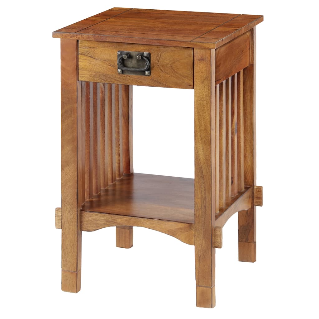 Spacious Mango Wood Nightstand with Slatted Side Panels