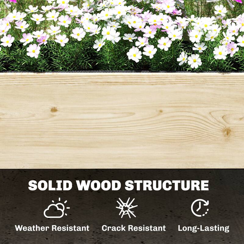 Outsunny 2-Tier Raised Garden Bed with Trellis, Wooden Elevated Planter Box with Drainage Gaps, Liners