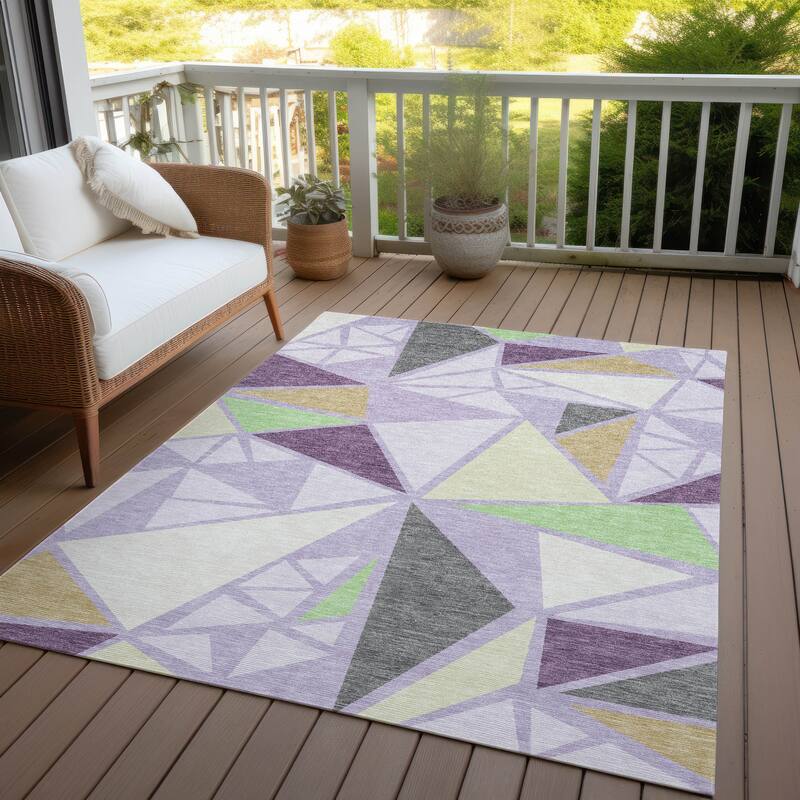 Machine Washable Indoor/ Outdoor Abstract Mosaic Chantille Rug