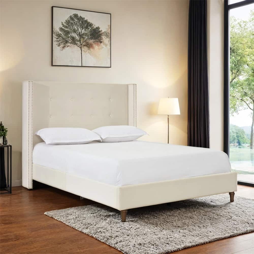 Upholstered Queen Bed Features a 54" High Headboard w/Buttoned Tuft