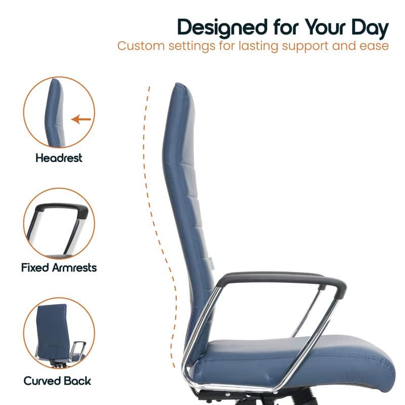 Hilton Modern High Back Ergonomic Leather Office Chair with Adjustable Height, Swivel, and Tilt for Conference or Executive Desk
