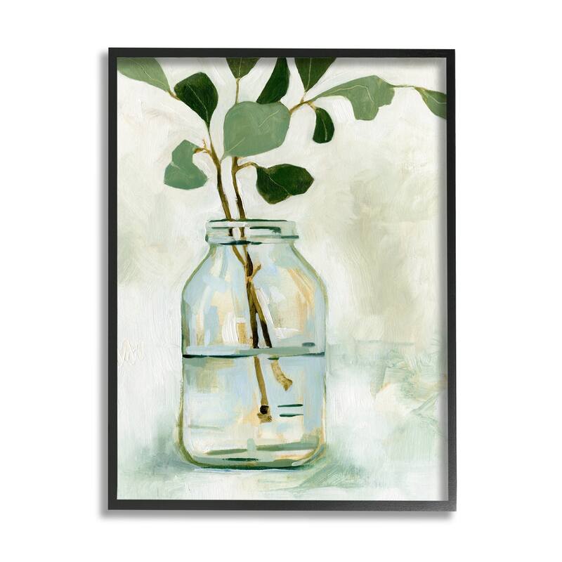 Stupell Green Eucalyptus Branch Glass Jar Contemporary Still Life Framed Wall Art