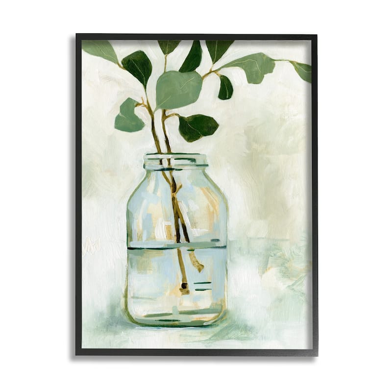 Stupell Green Eucalyptus Branch Glass Jar Contemporary Still Life Framed Wall Art