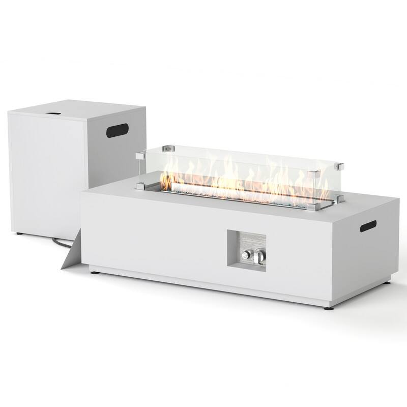 FINCATI Propane Fire Pit Coffee Table, Rectangle Natural Gas Outdoor Fire Pit Modern Gas Firepit, 42'' Fire Pit Table