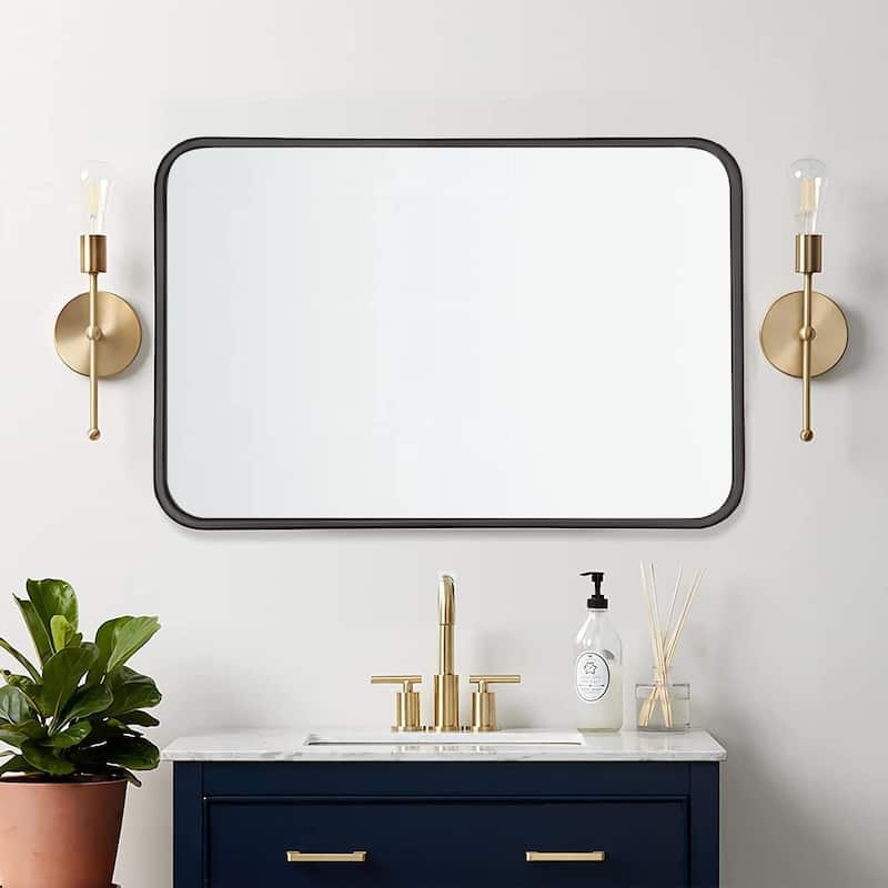 Rectangle Mirror Wall Mounted, Large Size Bathroom Vanity Wall Mirror with Rounded Corner Metal Frame