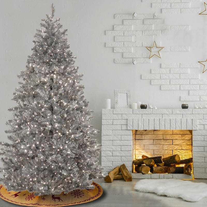National Tree Company 7.5 ft. Pre-Lit Christmas Matte Silver Metallic Tree - 7.5 Foot