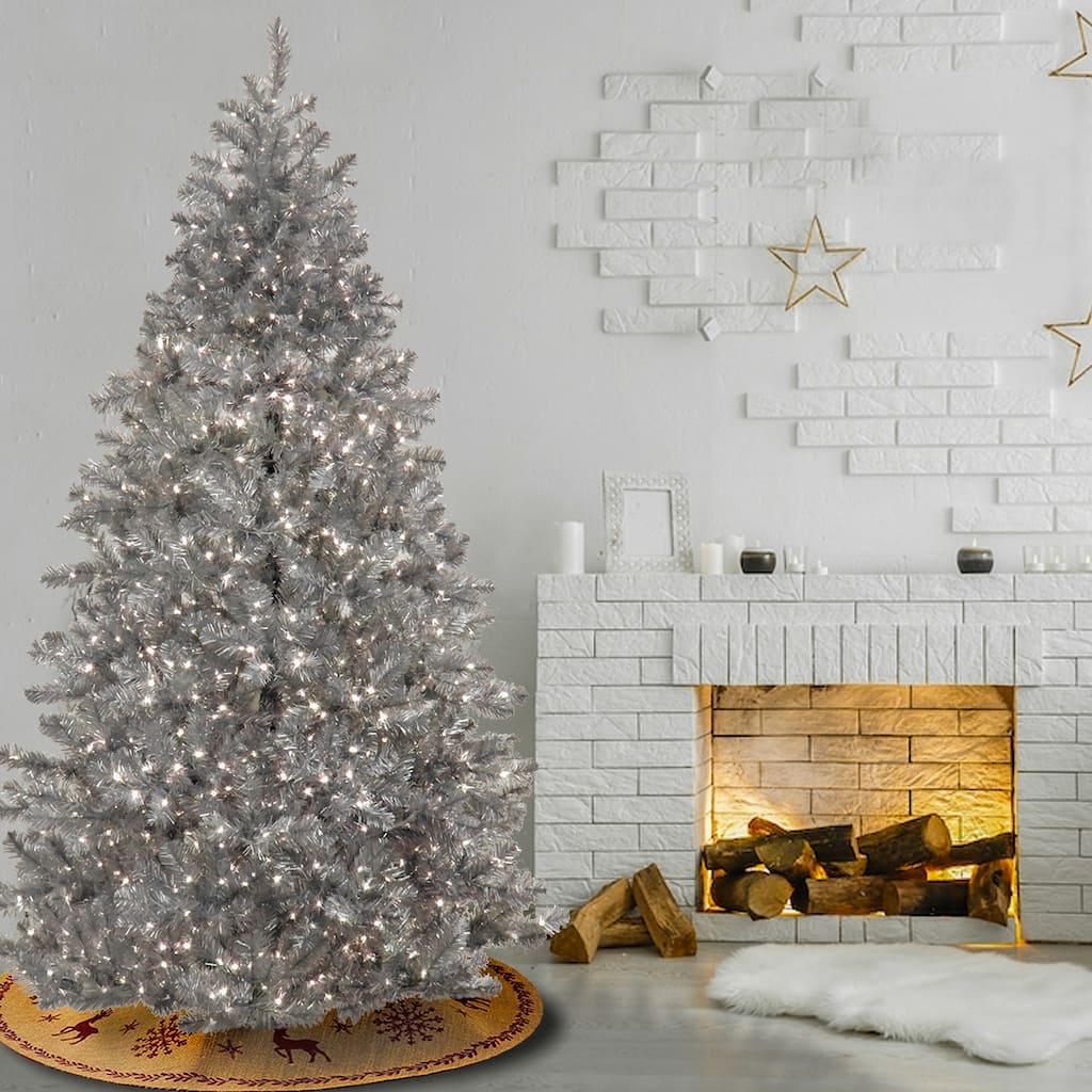 National Tree Company 7.5 ft. Pre-Lit Christmas Matte Silver Metallic Tree - 7.5 Foot