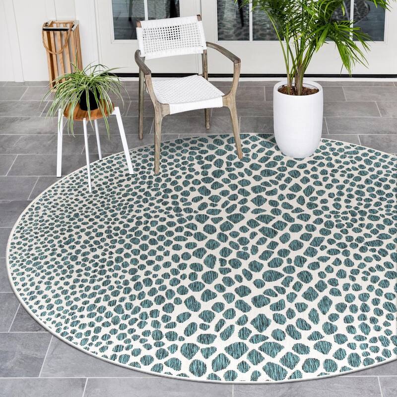 Outdoor Zrand Collection Area Rug - Teal - 10'8" Round