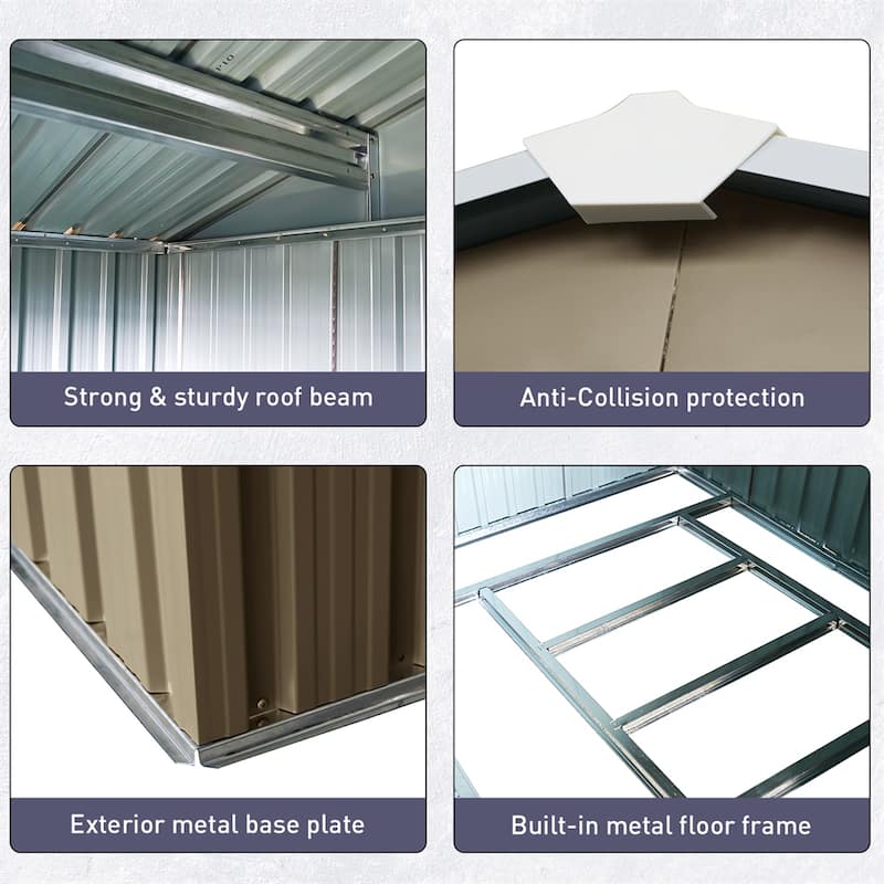 Outdoor UV Resistant Metal Storage Shed with Doors and Window