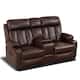 MCombo Electric Power Reclining Sofa with Heat & Massage, Faux Leather 6095/6075/6077 - Loveseat Recliner W/ Console - Dark Brown