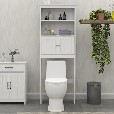 Bathroom Shelves Over The Toilet Storage Cabinet with 2 Doors Wood Over Toilet Bathroom Organizer Freestanding Above Toilet Rack