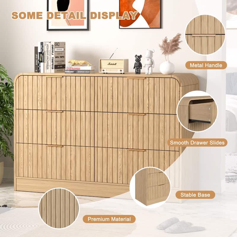 VEIKOUS 6-Drawer Wood Dresser for Bedroom, Mid-Century Modern Chest of Drawers with Anti-Tipping Device