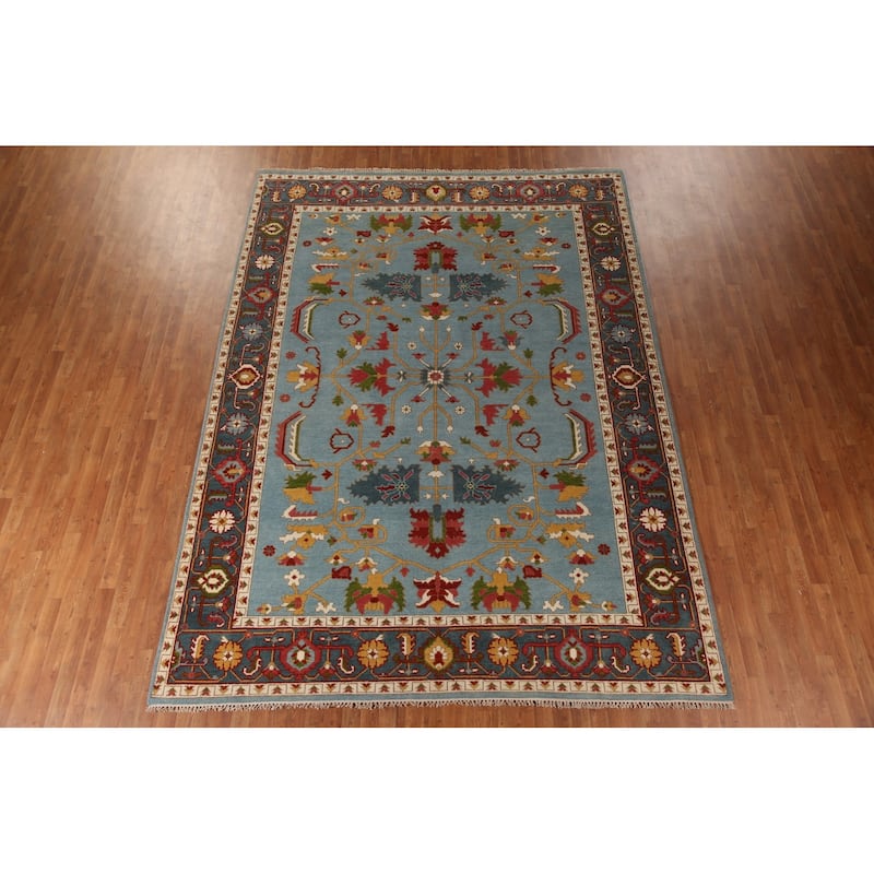 Light Blue Oushak Area Rug Handmade Oriental Wool Carpet - 8'9"x 12'0"