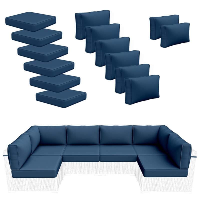 14 Piece Outdoor Furniture Replacement Cushions,Patio Seat Cushions - Navy Blue