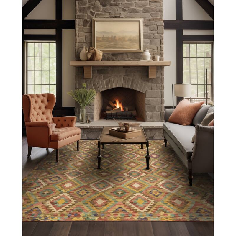 Vista Home Marissa Washable Tribal Inspired Gold/ Multi Indoor Area Rug Mat - 7' 6" x 10' - Runner/Rectangle