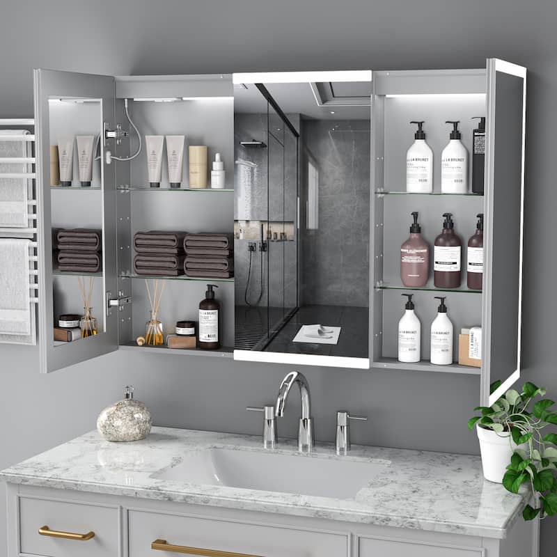 Modland 48–96 Inch LED Lighted Medicine Cabinet with Mirror, Large Bathroom Mirror Cabinet with Lights, Adjustable Shelves