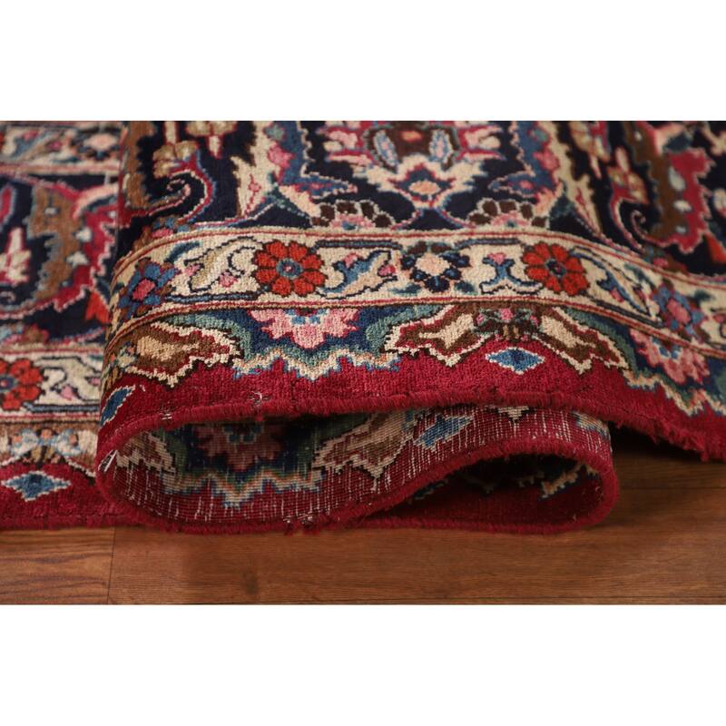 Traditional Signed Mashad Persian Vintage Rug Handmade Wool Carpet - 8'0"x 10'9"