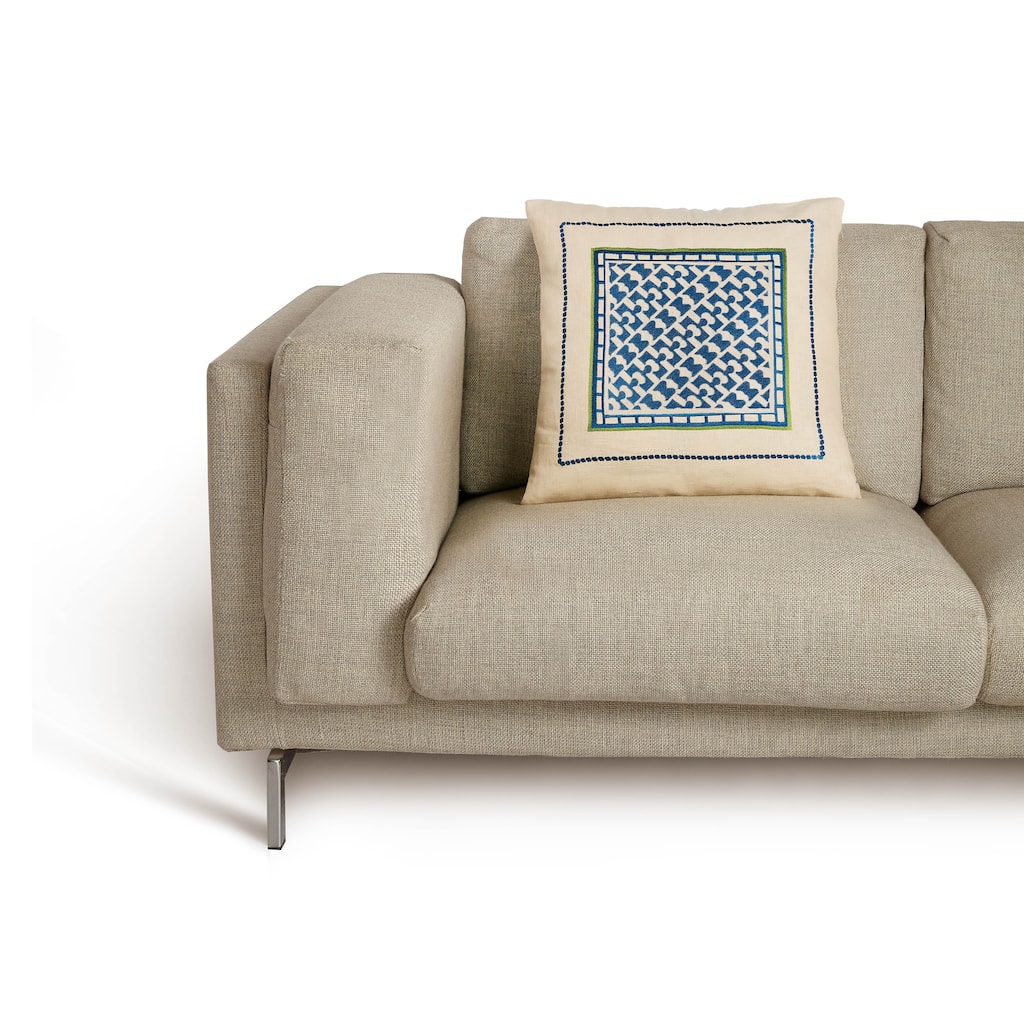 Trina Turk Montecito Embroidered Linen Pillow, Blue