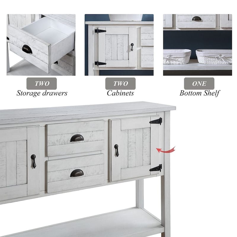 48" Solid Wood Hall Table Console with 2 Drawers and Cabinets and Bottom Shelf