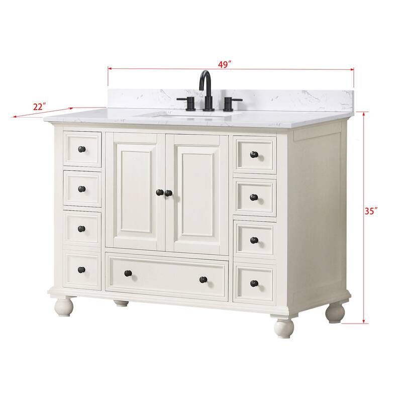 Thompson 48 in. Single Sink Bathroom Vanity with Engineered Stone Top - 49"W x 22"D x 35"H