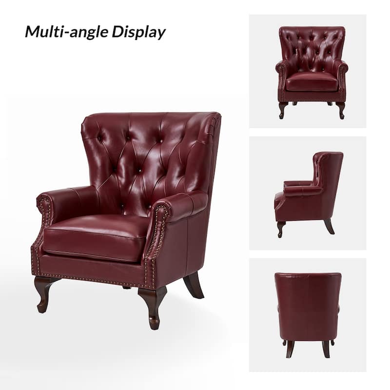 Gerhard Genuine Leather Armchair with Nailhead Trims and Removable Cushion by HULALA HOME